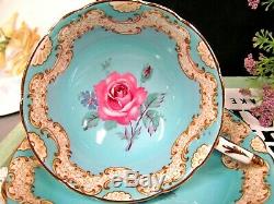 PARAGON tea cup and saucer pink rose Tiffany blue color teacup Victoria pattern