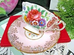 PARAGON tea cup and saucer pink rose floral pink & gold gilt teacup DW 1950s