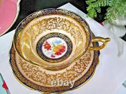 PARAGON tea cup & saucer Cobalt blue & floral gold gilt teacup England 1950s