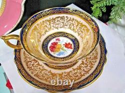 PARAGON tea cup & saucer Cobalt blue & floral gold gilt teacup England 1950s