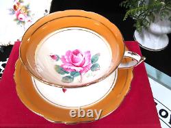 PARAGON tea cup & saucer PINK cabbage rose PALE orange teacup England 1950s set