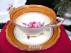 PARAGON tea cup & saucer PINK cabbage rose PALE orange teacup England 1950s set