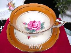 PARAGON tea cup & saucer PINK cabbage rose PALE orange teacup England 1950s set