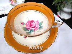 PARAGON tea cup & saucer PINK cabbage rose PALE orange teacup England 1950s set