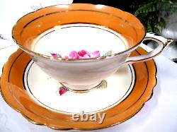 PARAGON tea cup & saucer PINK cabbage rose PALE orange teacup England 1950s set