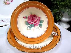 PARAGON tea cup & saucer PINK cabbage rose PALE orange teacup England 1950s set