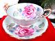 Paragon Tea Cup & Saucer Pink Cabbage Rose Sage Green Teacup England 1950s Set