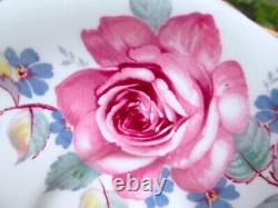 PARAGON tea cup & saucer PINK cabbage rose SAGE GREEN teacup England 1950s set