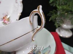 PARAGON tea cup & saucer PINK cabbage rose SAGE GREEN teacup England 1950s set
