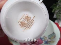PARAGON tea cup & saucer PINK cabbage rose SAGE GREEN teacup England 1950s set