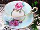 Paragon Tea Cup & Saucer Pink Cabbage Rose Baby Blue Teacup England 1950s Set