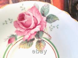 PARAGON tea cup & saucer PINK cabbage rose baby blue teacup England 1950s set