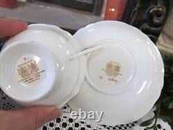 PARAGON tea cup & saucer PINK cabbage rose baby blue teacup England 1950s set