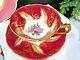 Paragon Tea Cup & Saucer Pink Rose Floral Red & Gold Teacup England 1950s