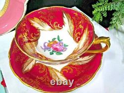 PARAGON tea cup & saucer PINK rose floral red & gold teacup England 1950s