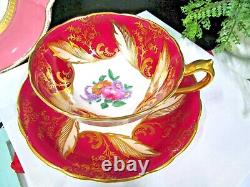 PARAGON tea cup & saucer PINK rose floral red & gold teacup England 1950s
