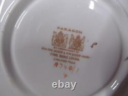 PARAGON tea cup & saucer PINK rose floral red & gold teacup England 1950s