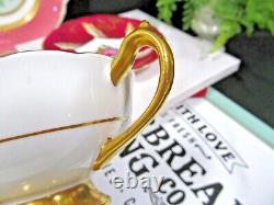 PARAGON tea cup & saucer PINK rose floral red & gold teacup England 1950s