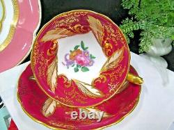 PARAGON tea cup & saucer PINK rose floral red & gold teacup England 1950s