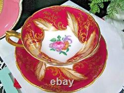 PARAGON tea cup & saucer PINK rose floral red & gold teacup England 1950s