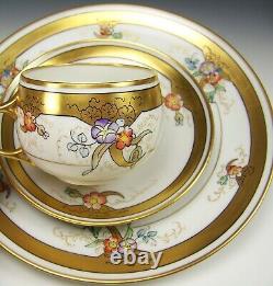 PICKARD BAVARIA HAND PAINTED FLORAL CONVENTIONAL TRIO TEA CUP & SAUCER PLATE a