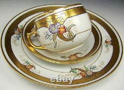 PICKARD BAVARIA HAND PAINTED FLORAL CONVENTIONAL TRIO TEA CUP & SAUCER PLATE a