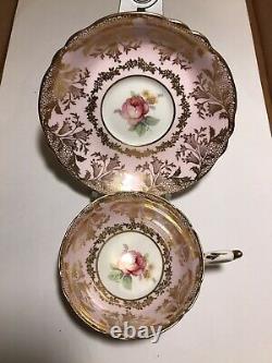 PINK PARAGON Tea Cup & Saucer Center Cabbage Pink Rose Teacup DW Gold Gilt L@@K