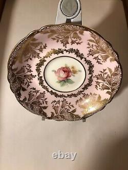 PINK PARAGON Tea Cup & Saucer Center Cabbage Pink Rose Teacup DW Gold Gilt L@@K