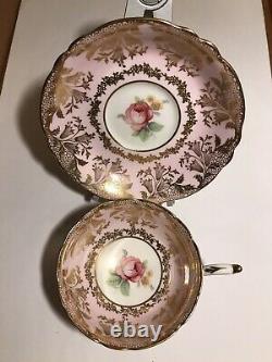 PINK PARAGON Tea Cup & Saucer Center Cabbage Pink Rose Teacup DW Gold Gilt L@@K