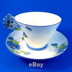 Painted Pansy Flower Handle Royal Paragon Blue Pansy Tea Cup and Saucer Set
