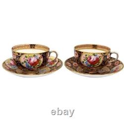 Pair Antique English Swansea Porcelain Imari Pattern Teacups 1814-17