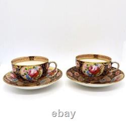 Pair Antique English Swansea Porcelain Imari Pattern Teacups 1814-17