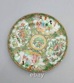 Pair Antique Rose Medallion Chinese Porcelain Tea Cup & Saucer