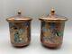 Pair Of Antique Japanese Kutani Wedding Tea Cups With Lid Gold Writing Poems