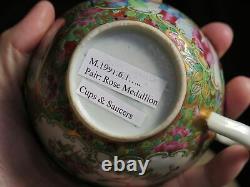 Pair of 19th C Chinese Canton Porcelain Tea Cups & Saucers
