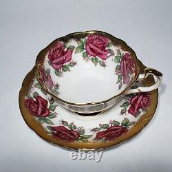 Paragon 14 Pink Red Cabbage Roses Tea Cup & Saucer Gold Trim Queen Hand Painted