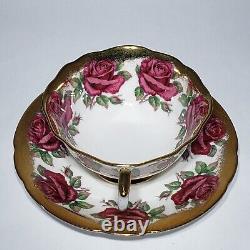 Paragon 14 Pink Red Cabbage Roses Tea Cup & Saucer Gold Trim Queen Hand Painted