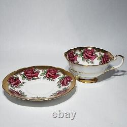 Paragon 14 Pink Red Cabbage Roses Tea Cup & Saucer Gold Trim Queen Hand Painted