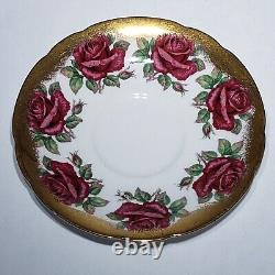 Paragon 14 Pink Red Cabbage Roses Tea Cup & Saucer Gold Trim Queen Hand Painted