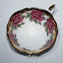 Paragon 14 Pink Red Cabbage Roses Tea Cup & Saucer Gold Trim Queen Hand Painted