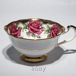 Paragon 14 Pink Red Cabbage Roses Tea Cup & Saucer Gold Trim Queen Hand Painted