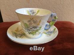 Paragon 1933-34 Blue Flower Handle Floral Tea Cup And Saucer China