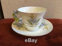 Paragon 1933-34 Blue Flower Handle Floral Tea Cup And Saucer China