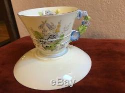 Paragon 1933-34 Blue Flower Handle Floral Tea Cup And Saucer China