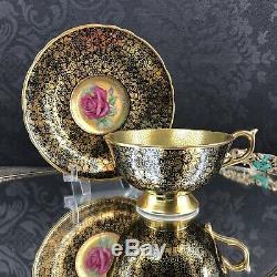Paragon Black Red Rose & Gold Bone China Teacup Saucer England Tea Cup