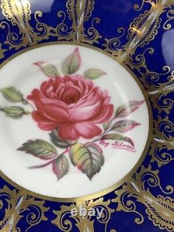 Paragon Bone China Teacup Saucer Rose Cobalt Gold Signed Reg Johnson 1950s