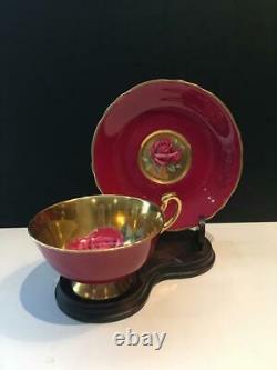 Paragon Burgundy Floating Cabbage Rose Tea Cup & Saucer Set Minor Crazing Cs42