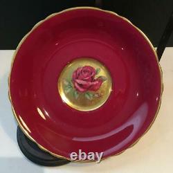 Paragon Burgundy Floating Cabbage Rose Tea Cup & Saucer Set Minor Crazing Cs42