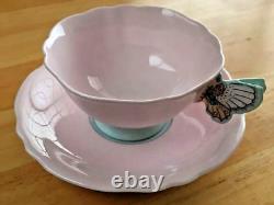 Paragon Butterfly Handle Pink Tea Cup & Saucer From Japan Rare