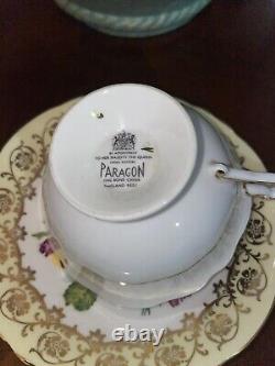 Paragon Cabbage Floating Rose Bouquet Gold Tea Cup & Saucer Widemouth #2894